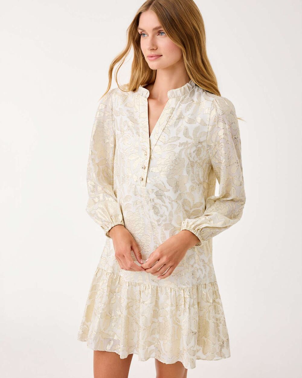 Lilly Pulitzer Evaline Silk Metallic Mini Dress Champagne Sz 12 *Flaw*